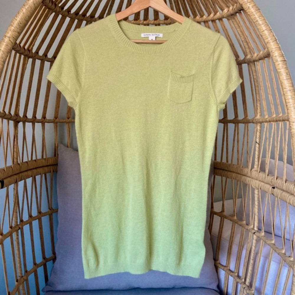100% Angora Rabbit Hair Banana Republic Short Sleeve Sweater Top M Lime